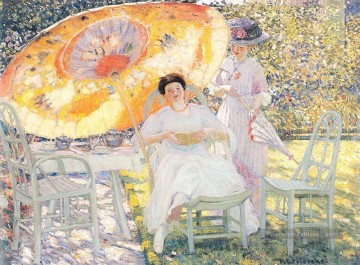 Le jardin Parasol Impressionniste femmes Frederick Carl Frieseke Peinture à l'huile